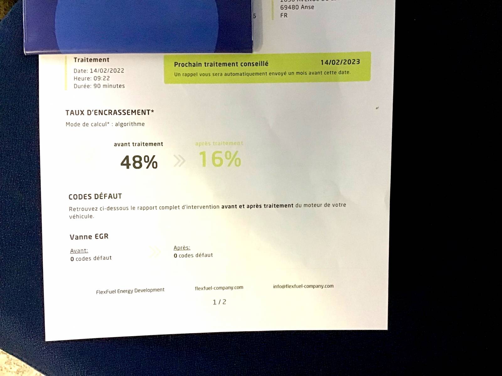 Rapport encrassement véhicule après décalaminage hydrogène moteur à Anse au garage mabagnol 